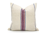 Vintage grain sack Blue and Red Stripes Pillow Cover