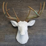 Faux White Deer Head With Green Patina Antlers