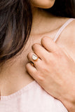 Ve Tinh 16K Gold-Plated Brass Horn Crescent and Bar Ring